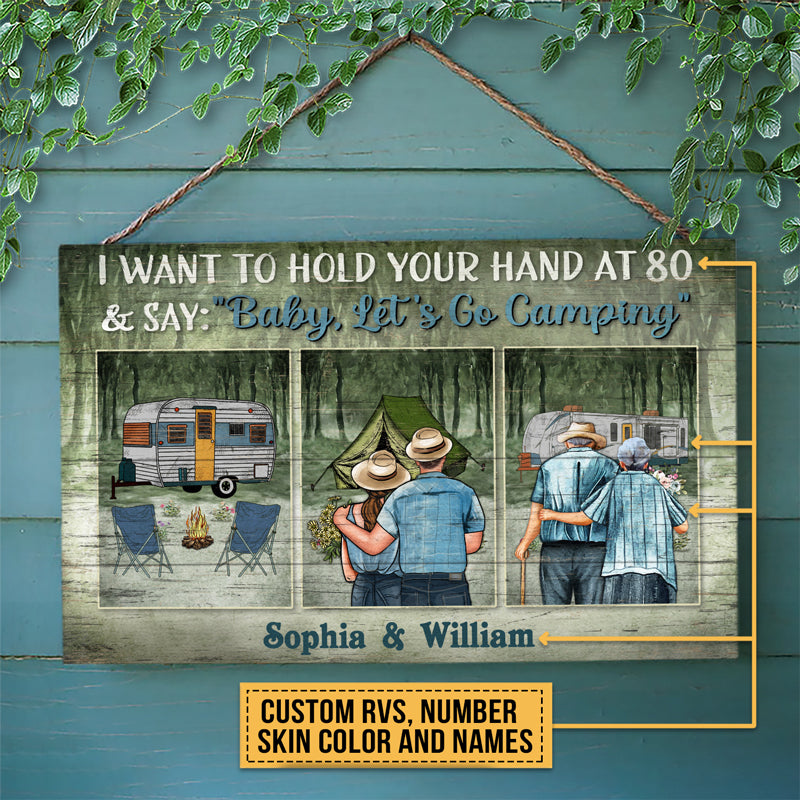 Camping Couple Let's Go Camping Skin Custom Wood Rectangle Sign