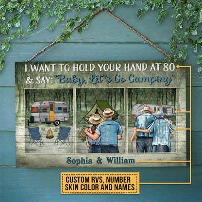 Camping Couple Let's Go Camping Skin Custom Wood Rectangle Sign