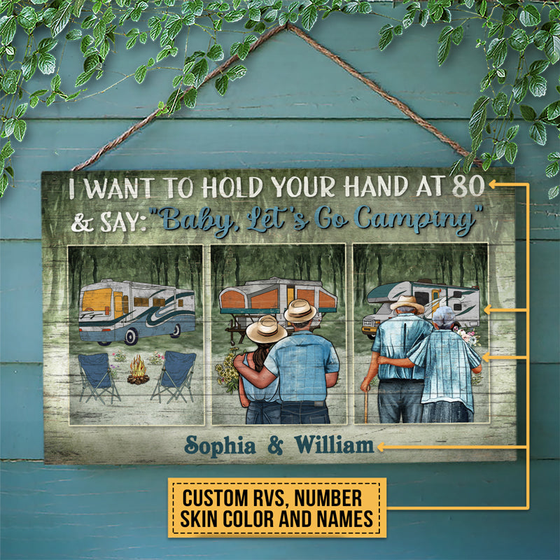 Camping Couple Let's Go Camping Skin Custom Wood Rectangle Sign