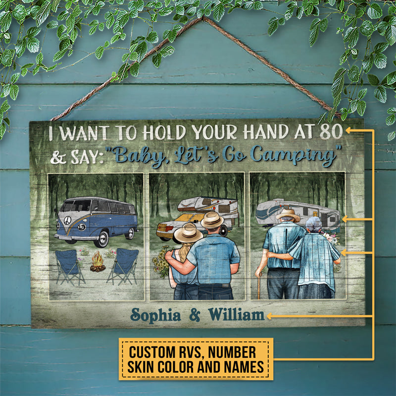 Camping Couple Let's Go Camping Skin Custom Wood Rectangle Sign