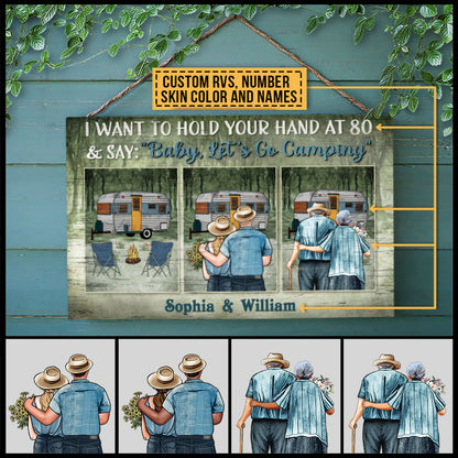 Camping Couple Let's Go Camping Skin Custom Wood Rectangle Sign