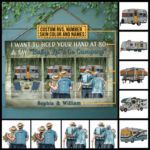 Camping Couple Let's Go Camping Skin Custom Wood Rectangle Sign