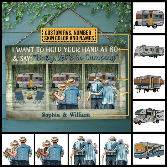 Camping Couple Let's Go Camping Skin Custom Wood Rectangle Sign