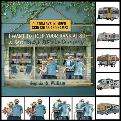 Camping Couple Let's Go Camping Skin Custom Wood Rectangle Sign