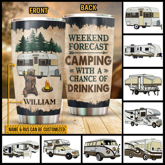 Camping Gift Camper RV Weekend Forecast Custom Tumbler