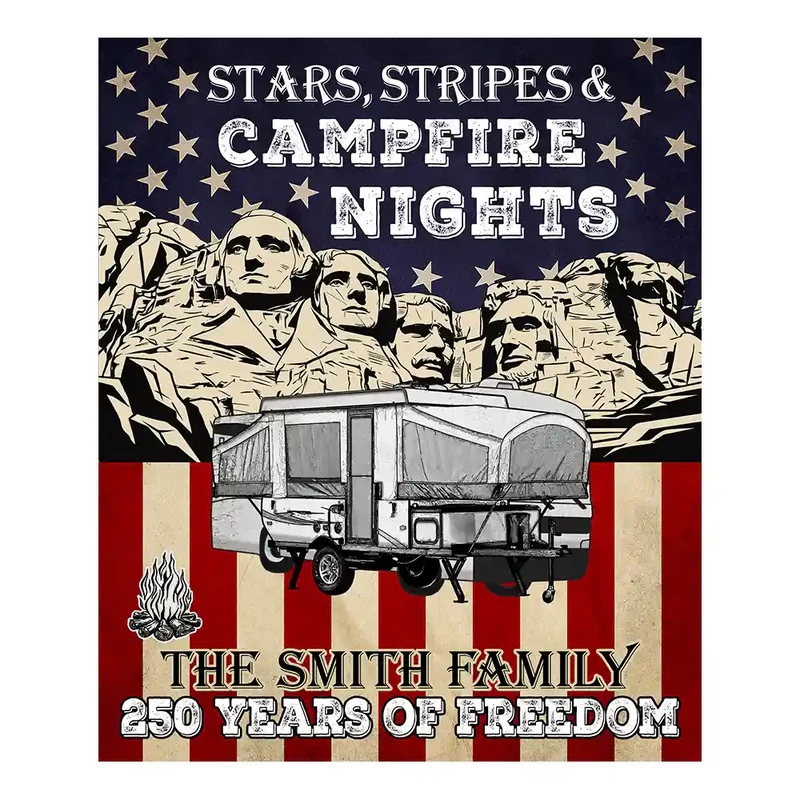 Camping Stars Stripes And Campfire Nights - Personalized Decor Decal
