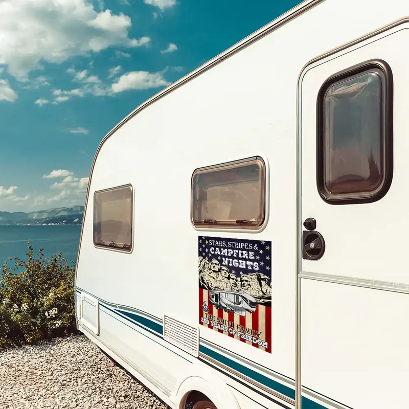 Camping Stars Stripes And Campfire Nights - Personalized Decor Decal