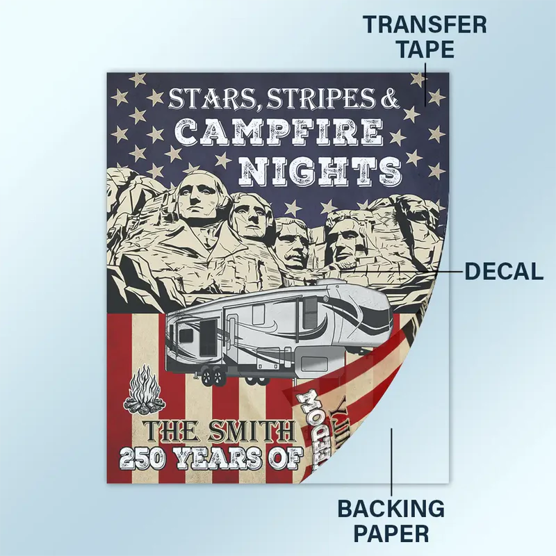 Camping Stars Stripes And Campfire Nights - Personalized Decor Decal