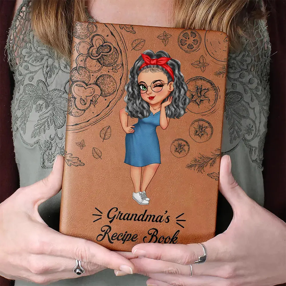 Cartoon Woman Recipe Book - Personalized Leather Journal Leather Journal The Next Custom Gift