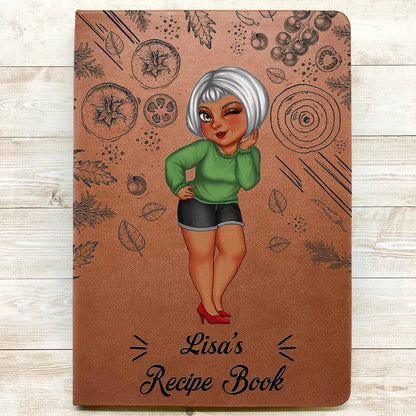 Cartoon Woman Recipe Book - Personalized Leather Journal Leather Journal The Next Custom Gift