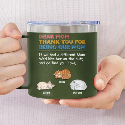 Cat Dad Thank You For Being Our Dad - Personalized 14oz Stainless Steel Tumbler With Handle Tumbler The Next Custom Gift