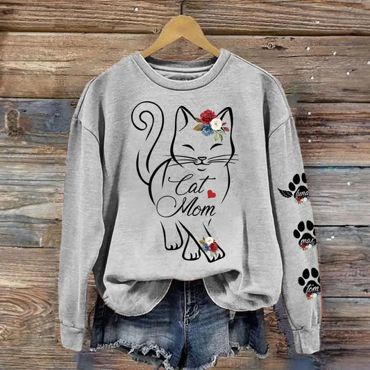 Cat Lover - Cat Mom Custom Pawprints On Sleeve - Personalized Sweatshirt