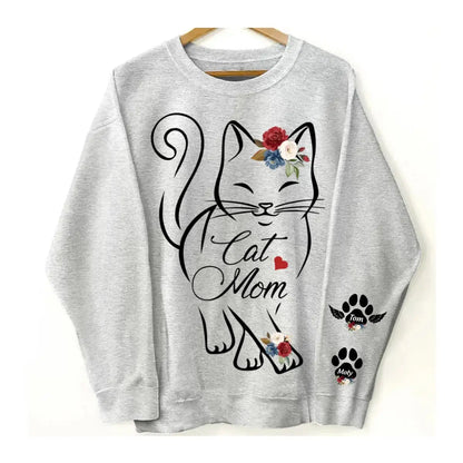 Cat Lover - Cat Mom Custom Pawprints On Sleeve - Personalized Sweatshirt - The Next Custom Gift  Shirts & Tops