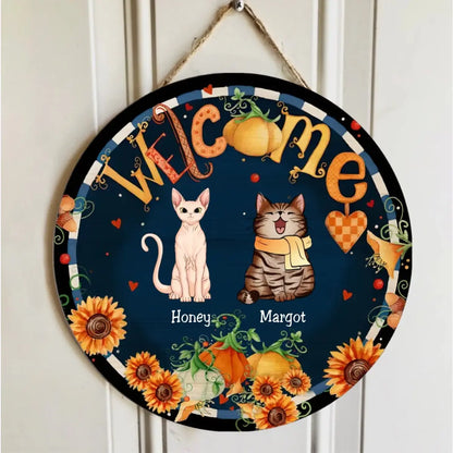 Cat Lovers - Cat Welcome - Personalized Circle Wood Sign Wood Sign The Next Custom Gift