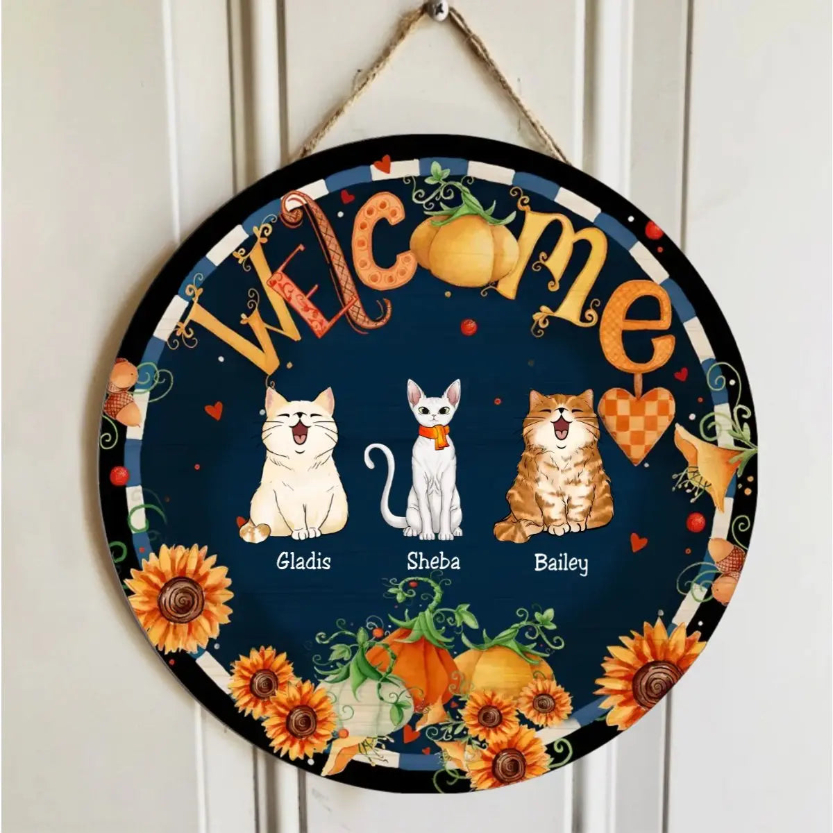 Cat Lovers - Cat Welcome - Personalized Circle Wood Sign Wood Sign The Next Custom Gift