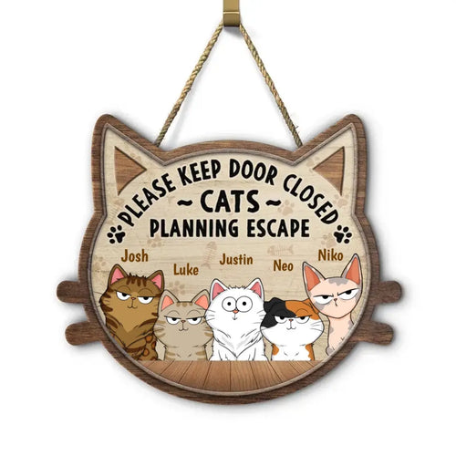 Cat Lovers - Cats Planning Escape - Personalized Custom Shaped Wood Sign Wood Sign The Next Custom Gift