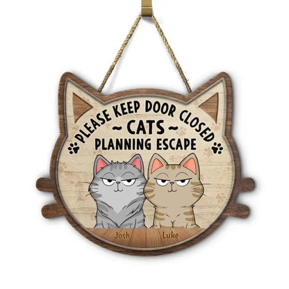 Cat Lovers - Cats Planning Escape - Personalized Custom Shaped Wood Sign Wood Sign The Next Custom Gift