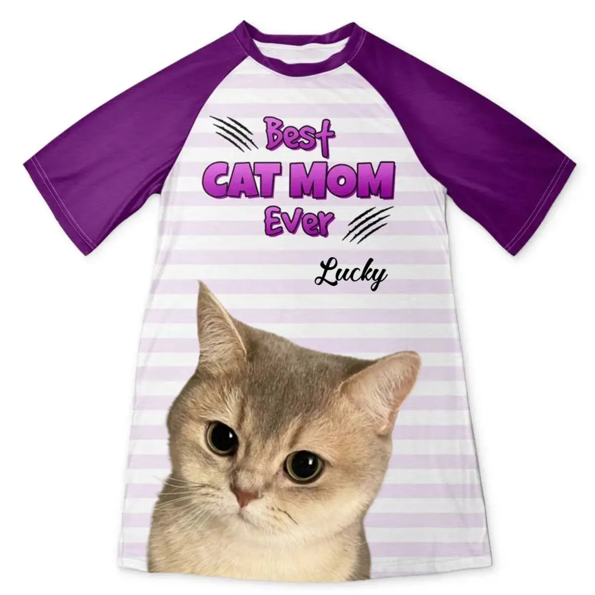 Cat Lovers - Custom Photo Best Cat Mom Ever - Personalized Women's Sleep Tee (HJ) Sleep Tee The Next Custom Gift