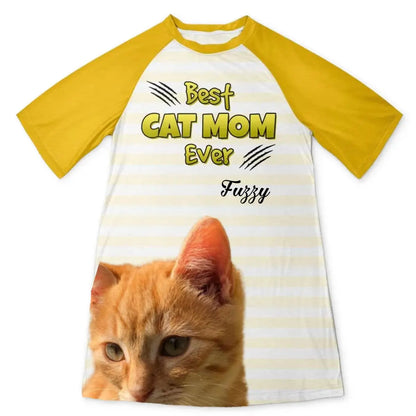 Cat Lovers - Custom Photo Best Cat Mom Ever - Personalized Women's Sleep Tee (HJ) Sleep Tee The Next Custom Gift