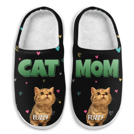 Cat Lovers - Custom Photo Cat Mom - Personalized Fluffy Slippers (HJ) Fluffy Slippers The Next Custom Gift