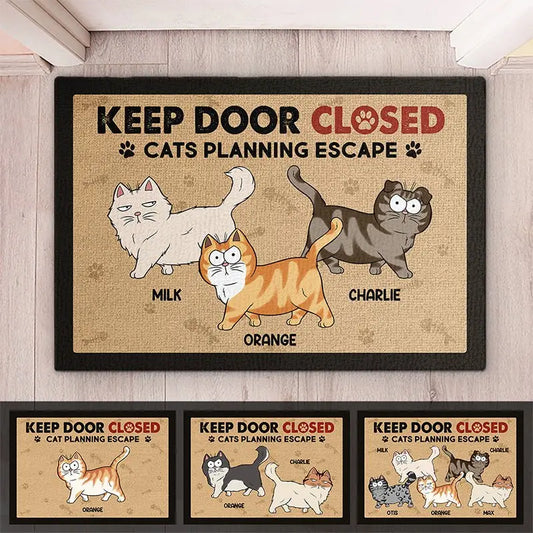Cat Lovers - Keep Door Closed Cats Planning Escape - Personalized Doormat