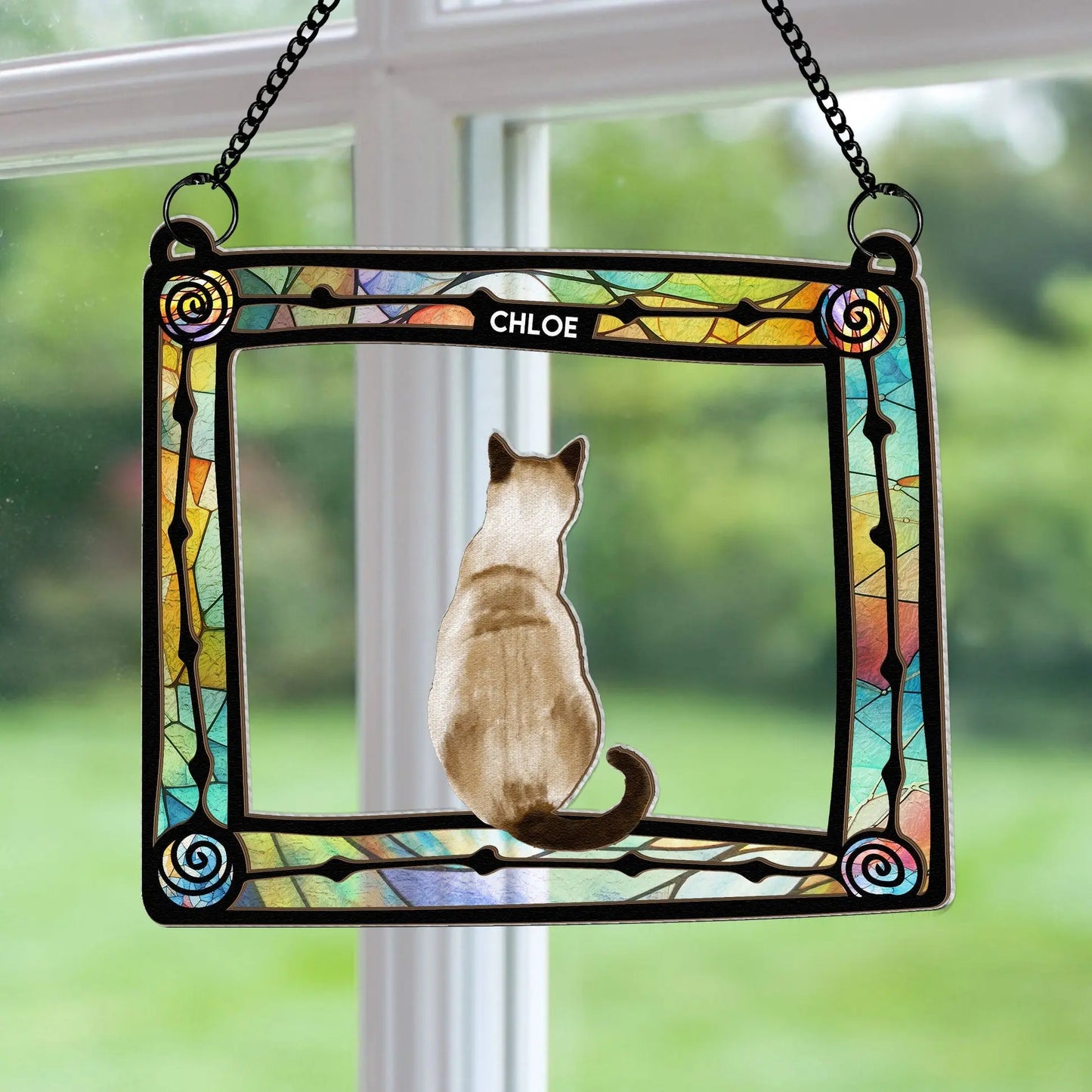 Cat Sitting In Frame - Personalized Window Hanging Suncatcher Ornament Hanging Suncatcher Ornament The Next Custom Gift