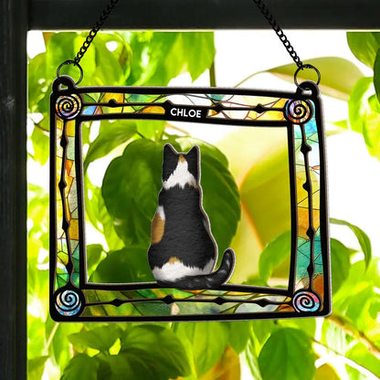 Cat Sitting In Frame - Personalized Window Hanging Suncatcher Ornament Hanging Suncatcher Ornament The Next Custom Gift