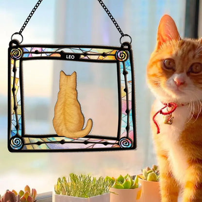 Cat Sitting In Frame - Personalized Window Hanging Suncatcher Ornament Hanging Suncatcher Ornament The Next Custom Gift