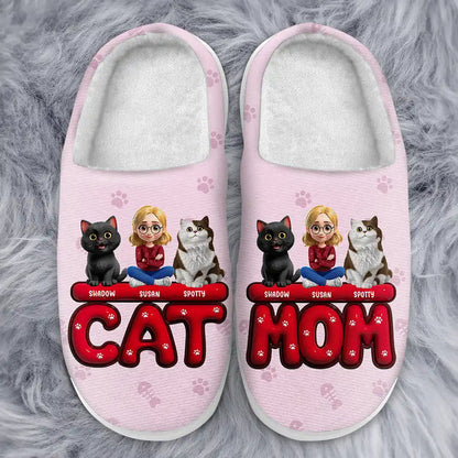 Cat Mom 3D Effect - Personalized Fluffy Slippers