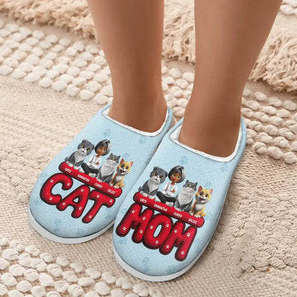 Cat Mom 3D Effect - Personalized Fluffy Slippers