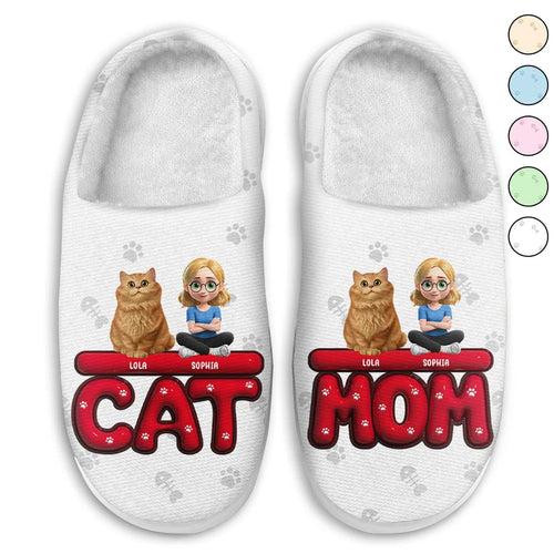 Cat Mom 3D Effect - Personalized Fluffy Slippers