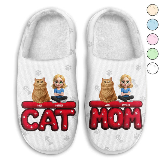 Cat Mom 3D Effect - Personalized Fluffy Slippers
