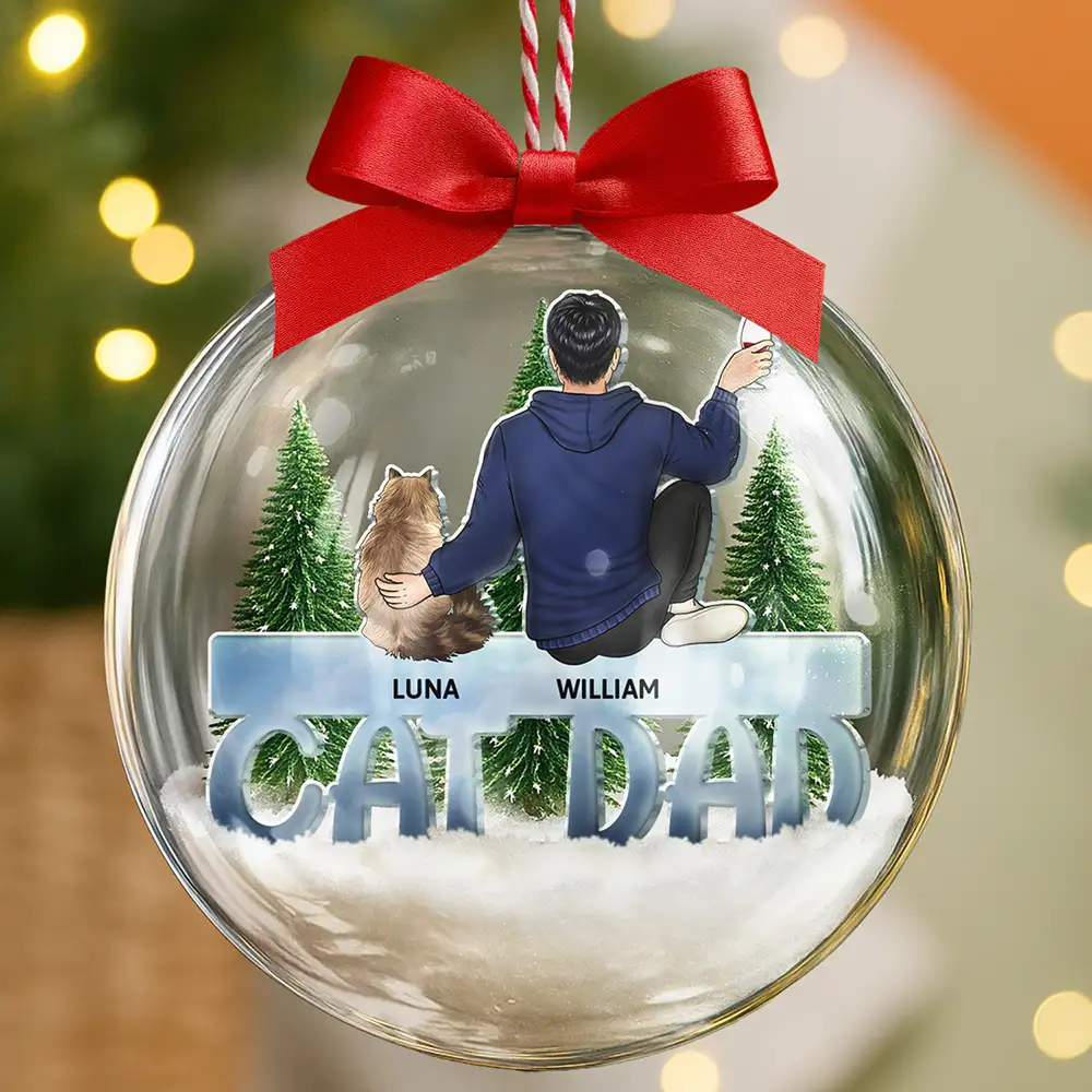 Cat Mom Cat Dad - Personalized 3D Acrylic Ball Ornament