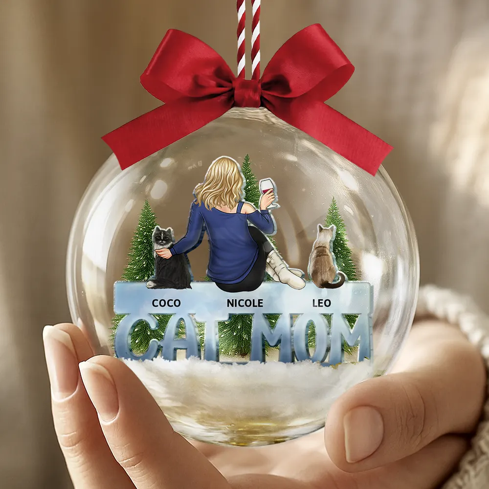 Cat Mom Cat Dad - Personalized 3D Acrylic Ball Ornament