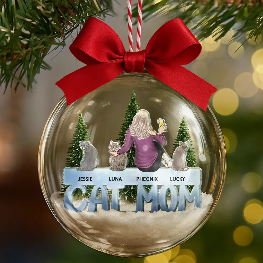 Cat Mom Cat Dad - Personalized 3D Acrylic Ball Ornament