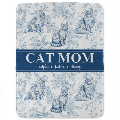 Cat Mom Chinoiserie Toile Cat - Personalized Blanket