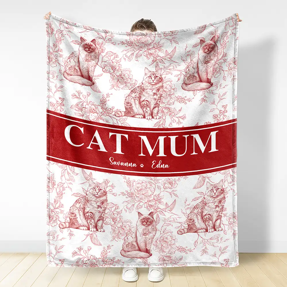 Cat Mom Chinoiserie Toile Cat - Personalized Blanket