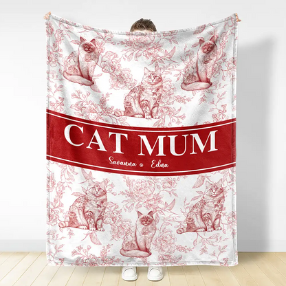 Cat Mom Chinoiserie Toile Cat - Personalized Blanket