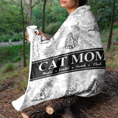 Cat Mom Chinoiserie Toile Cat - Personalized Blanket