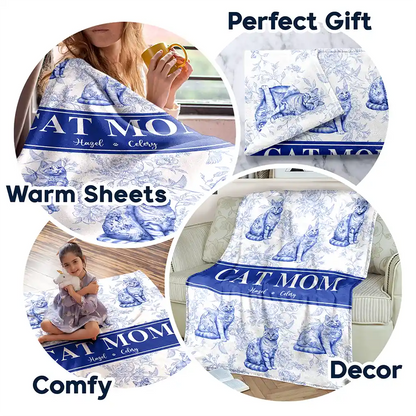 Cat Mom Chinoiserie Toile Cat - Personalized Blanket