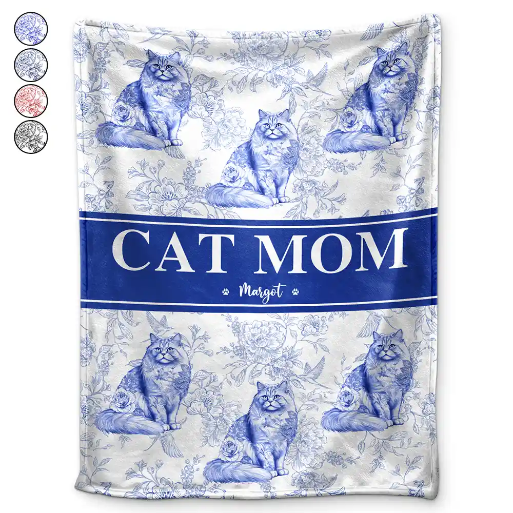 Cat Mom Chinoiserie Toile Cat - Personalized Blanket
