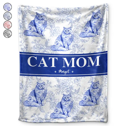 Cat Mom Chinoiserie Toile Cat - Personalized Blanket