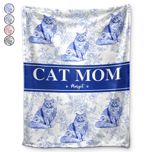 Cat Mom Chinoiserie Toile Cat - Personalized Blanket