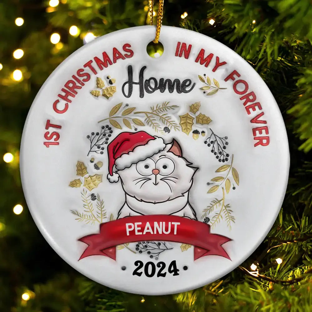 Cat's First Christmas - 3D Inflated Effect Printed Ornament, Personalized Circle Ceramic Ornament ornament The Next Custom Gift