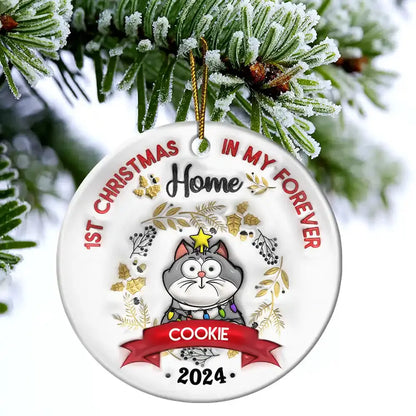 Cat's First Christmas - 3D Inflated Effect Printed Ornament, Personalized Circle Ceramic Ornament ornament The Next Custom Gift