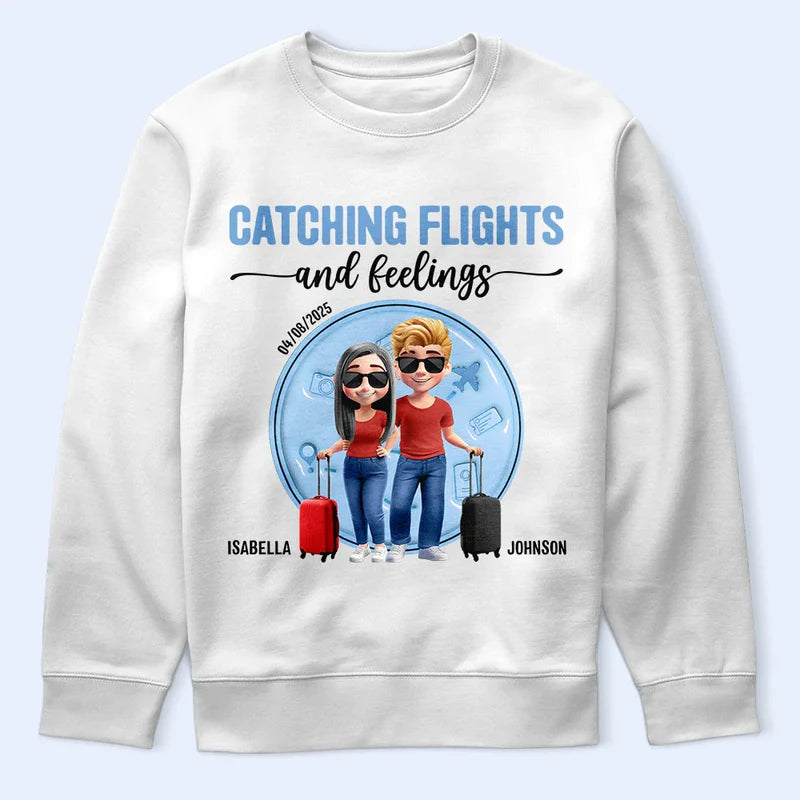 Catching Flights And Feelings Travel Couple 3D Effect - Personalized T Shirt
