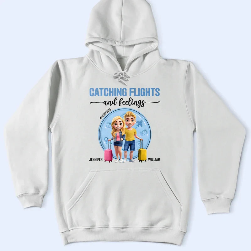 Catching Flights And Feelings Travel Couple 3D Effect - Personalized T Shirt