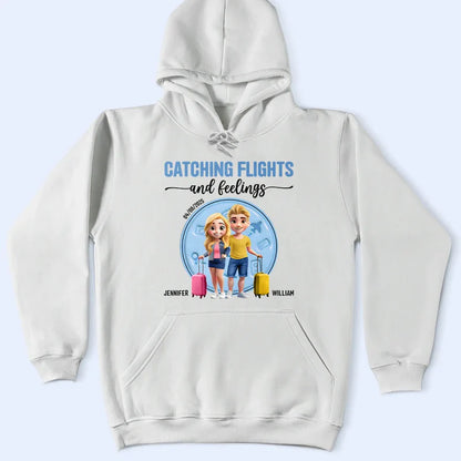 Catching Flights And Feelings Travel Couple 3D Effect - Personalized T Shirt