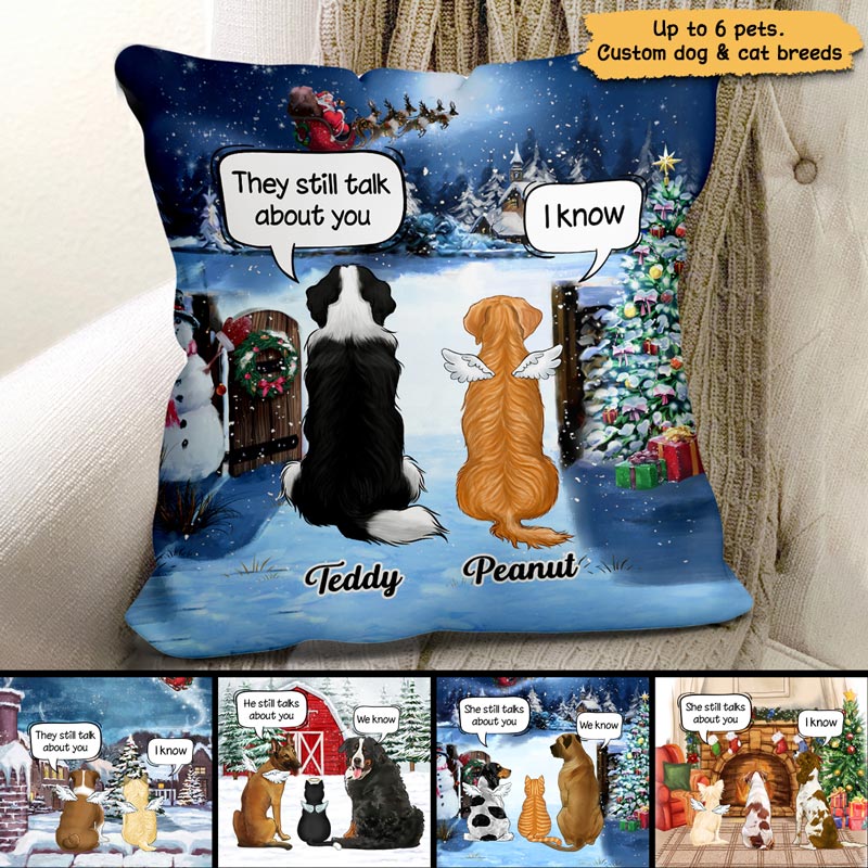 Dogs Cats Conversation Memorial Christmas Personalized Pillow (Insert Included)