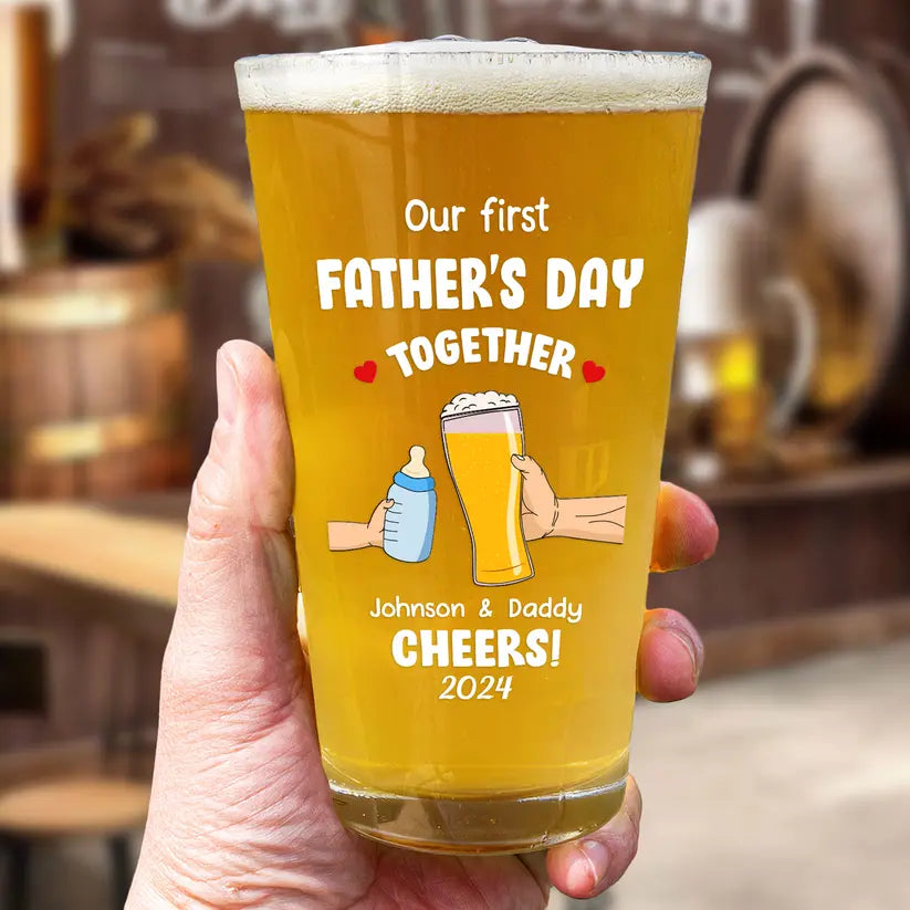 Cheers! Our First Father's Day - Personalized Beer Glass Beer Glass The Next Custom Gift